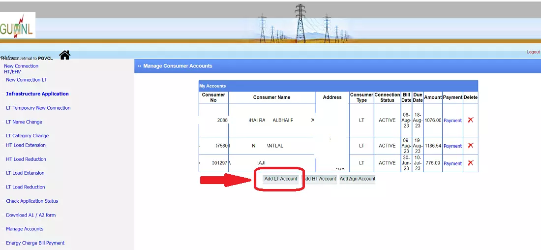 Add Your Consumer Number on e-Vidhyut Seva Portal