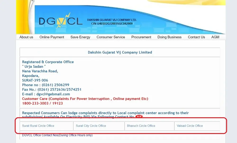 DGVCL Complaint Number